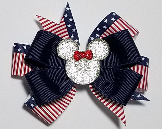 3.5" Patriotic Hair Bow *You Choose Solid Bow Color*