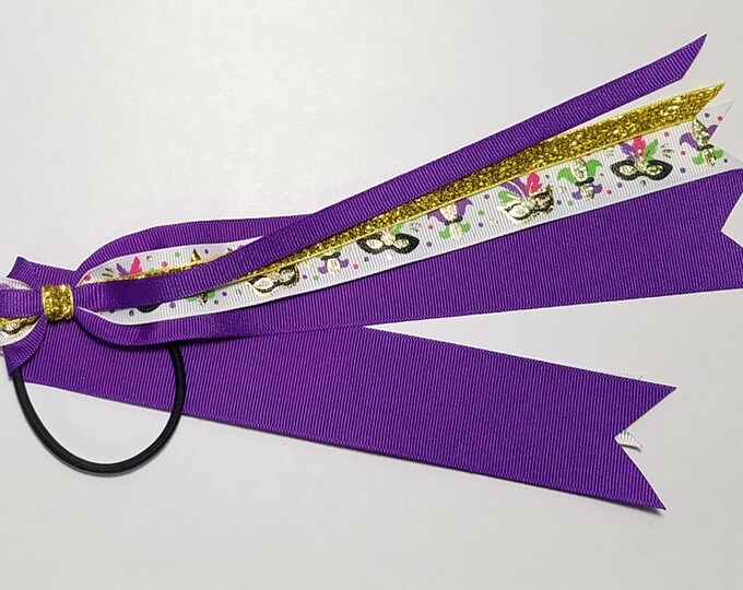 Mardi Gras Ponytail Streamer *You Choose Solid Ribbon Color- Glitter Ribbon Color & Length*