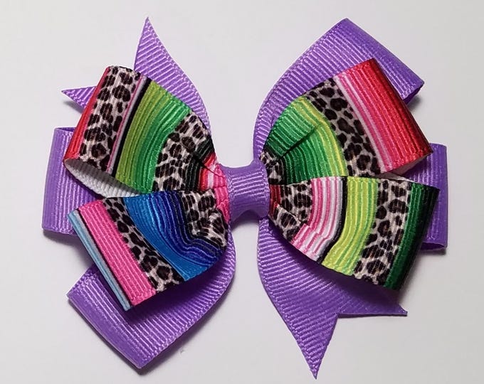 3.5" Leopard Serape Hair Bow *You Choose Solid Bow Color*
