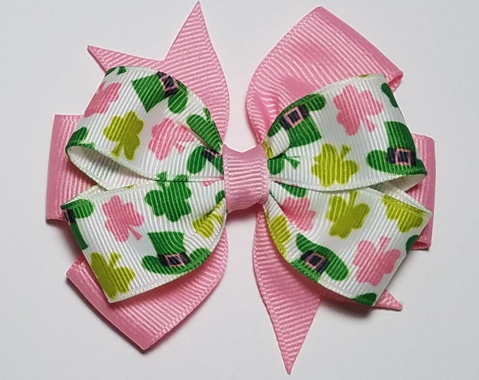 3.5" Shamrock St. Patrick's Day Hair Bow *You Choose Solid Bow Color*