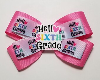 5" 6th Grade Hair Bow *You Choose Solid Bow Color*