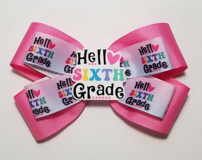 5" 6th Grade Hair Bow *You Choose Solid Bow Color*