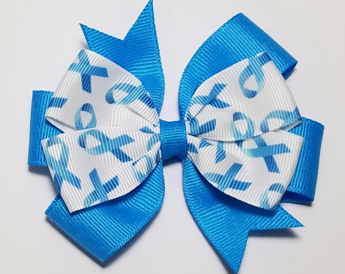 3.5" Blue Awareness Ribbon Hair Bow *You Choose Solid Bow Color*