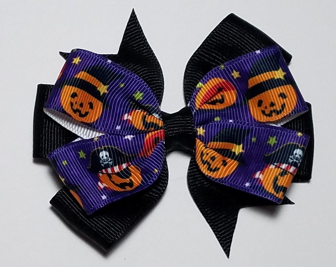 3.5" Jack-O-Lantern Hair Bow *You Choose Solid Bow Color*