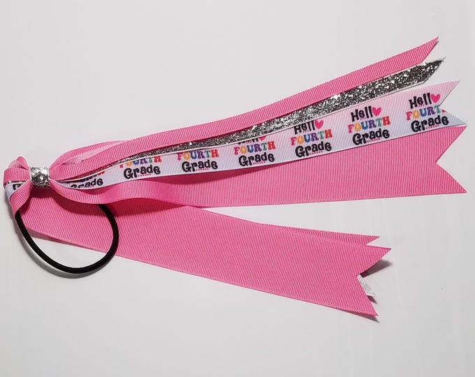 4th Grade Ponytail Streamer *You Choose Solid Ribbon Color- Glitter Color & Length*
