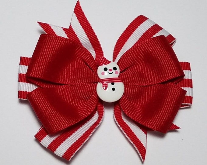 3.5" Snowman Hair Bow *You Choose Solid Bow Color*