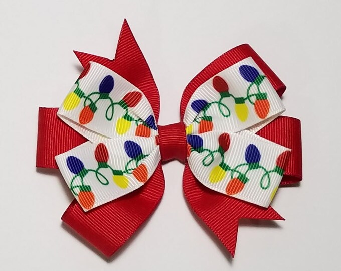 3.5" Christmas Lights Hair Bow *You Choose Solid Bow Color*