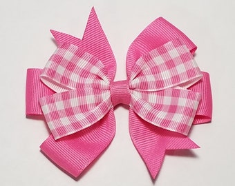 3.5" Pink Gingham Hair Bow *You Choose Solid Bow Color*