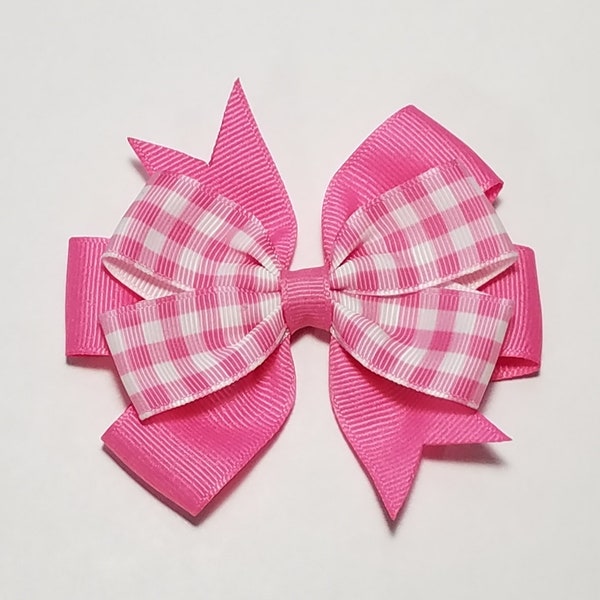 3.5" Pink Gingham Hair Bow *You Choose Solid Bow Color*