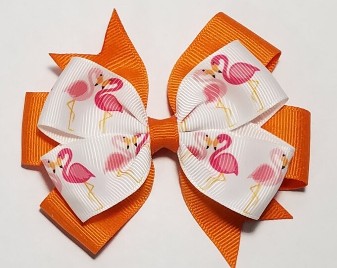 3.5" Flamingo Hair Bow *You Choose Solid Bow Color*