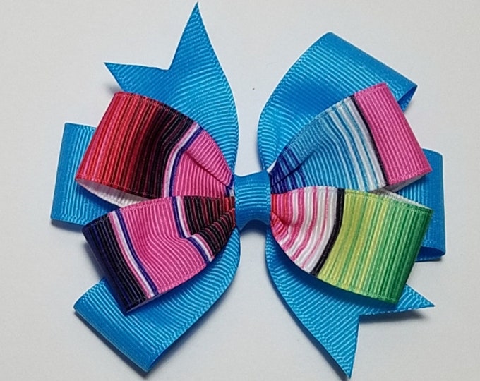 3.5" Serape Hair Bow *You Choose Solid Bow Color*