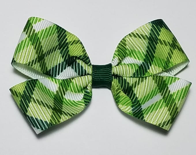 3" Green Plaid Hair Bow