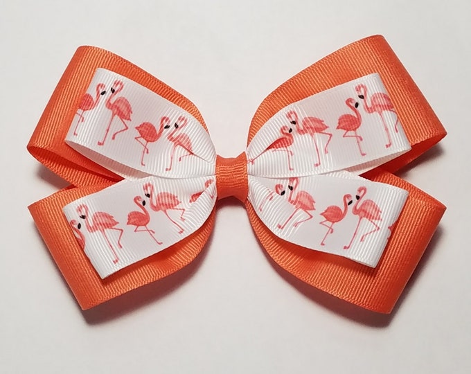 5" Flamingo Hair Bow *You Choose Solid Bow Color*