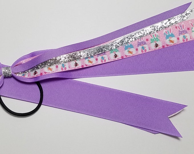 Easter Bunny Gnome Ponytail Streamer *You Choose Solid Ribbon Color- Glitter Color & Length*