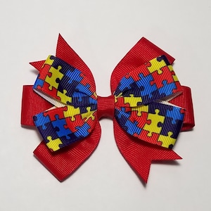 3.5&quot; Autism Awareness Hair Bow *You Choose Solid Bow Color*