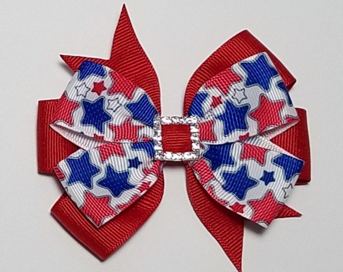 3.5" Patriotic Stars Hair Bow *You Choose Solid Bow Color*