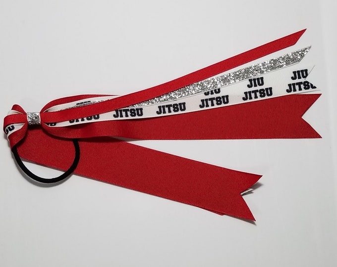 Jiu Jitsu Ponytail Streamer *You Choose Solid Ribbon Color- Glitter Color & Length*