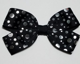 3" Black Silver Polka Dot Hair Bow