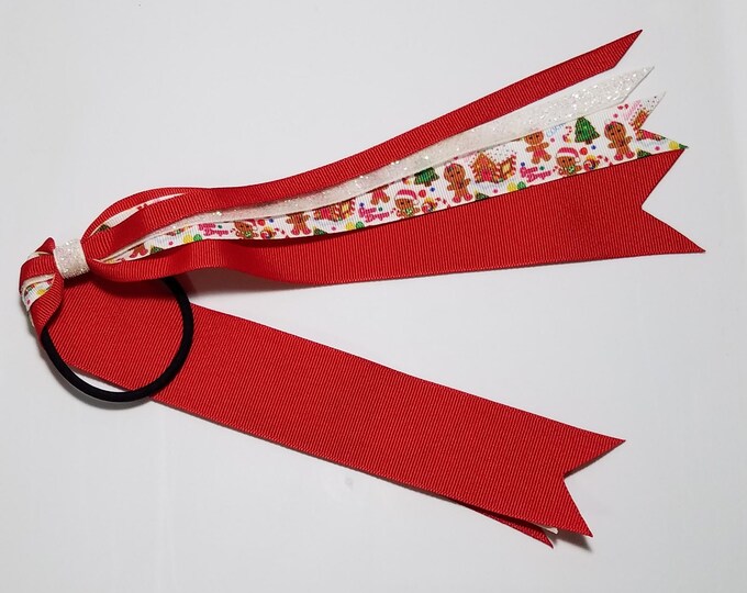 Gingerbread Man Ponytail Streamer *You Choose Solid Ribbon Color- Glitter Color & Length*