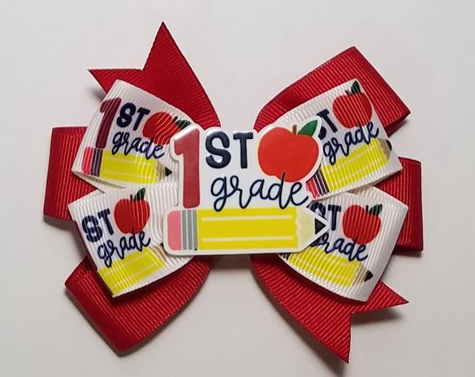 3.5" 1st Grade Hair Bow *You Choose Solid Bow Color*