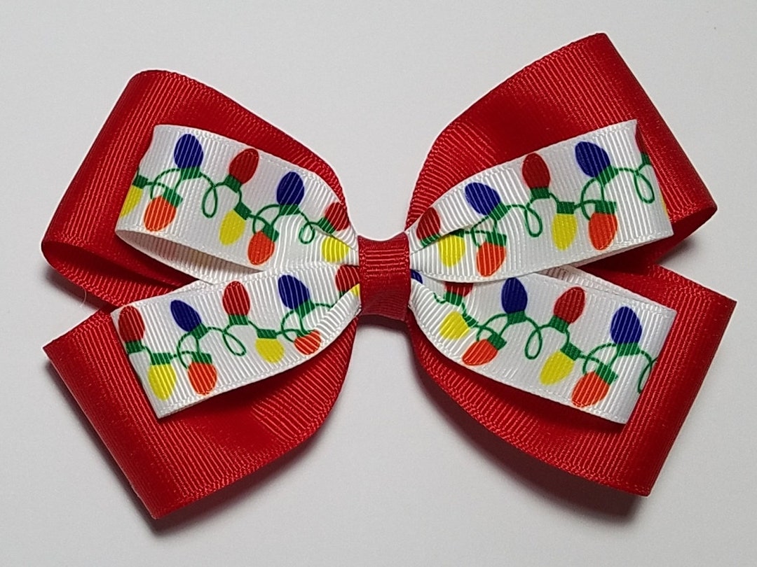 5 Christmas Lights Hair Bow you Choose Solid Bow Color Etsy