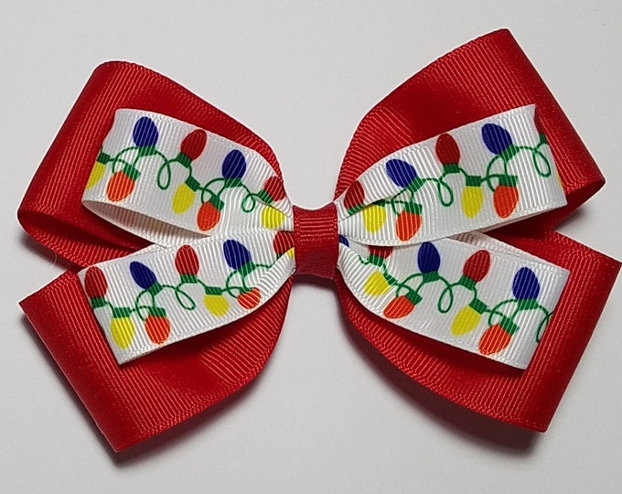 5" Christmas Lights Hair Bow *You Choose Solid Bow Color*