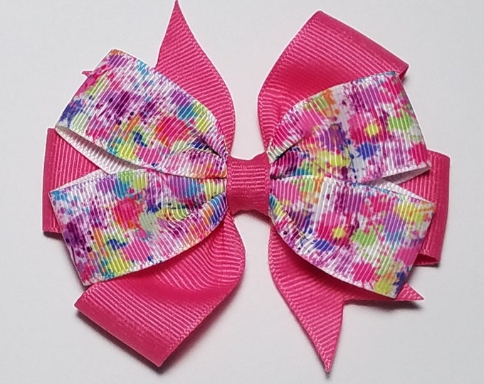 3.5" Paint Splatter Hair Bow *You Choose Solid Bow Color*