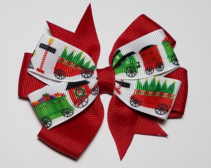3.5" Christmas Train Hair Bow *You Choose Solid Bow Color*