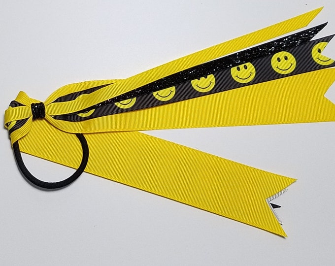 Smiley Face Ponytail Streamer *You Choose Solid- Glitter Color & Length*