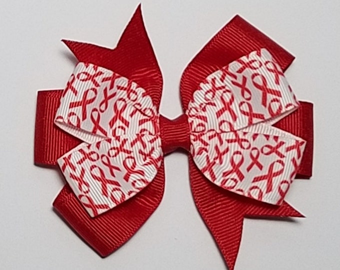 3.5" Red Awareness Ribbon Hair Bow *You Choose Solid Bow Color*