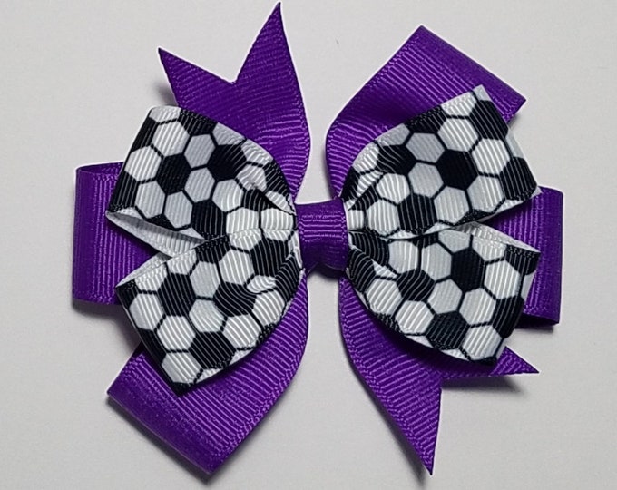 3.5" Soccer Hair Bow *You Choose Solid Bow Color*