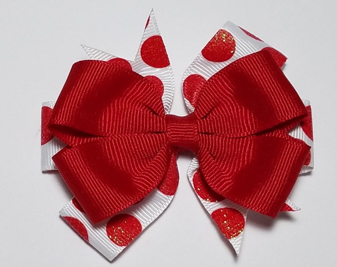 3.5" Red Glitter Polka Dot Hair Bow