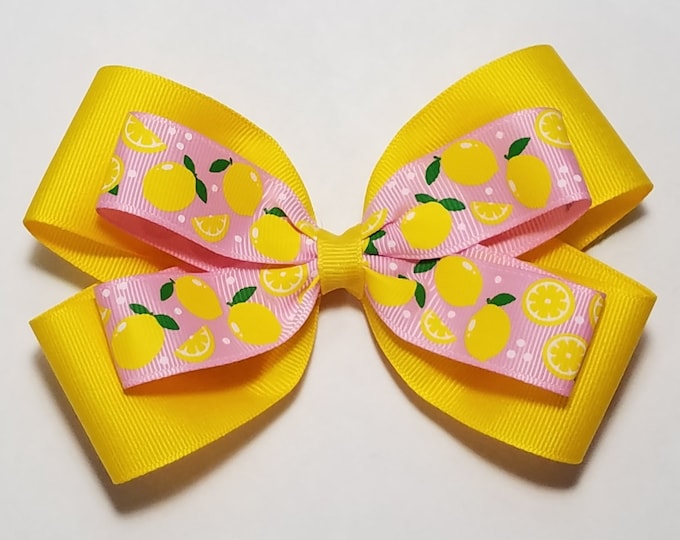 5" Lemon Print Hair Bow *You Choose Solid Bow Color*