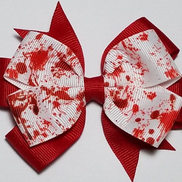 3.5" Blood Splatter Hair Bow *You Choose Solid Bow Color*