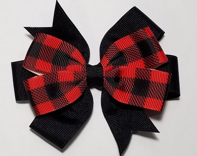 3.5" Buffalo Plaid Hair Bow *You Choose Solid Bow Color*