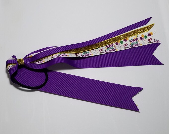 Mardi Gras Ponytail Streamer *You Choose Solid Ribbon Color- Glitter Ribbon Color & Length*