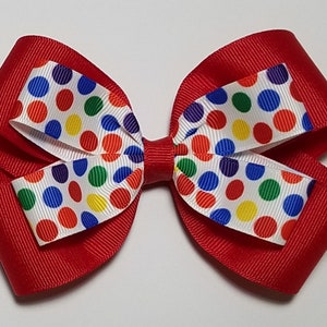 5&quot; Rainbow Polka Dot Hair Bow *You Choose Solid Bow Color*