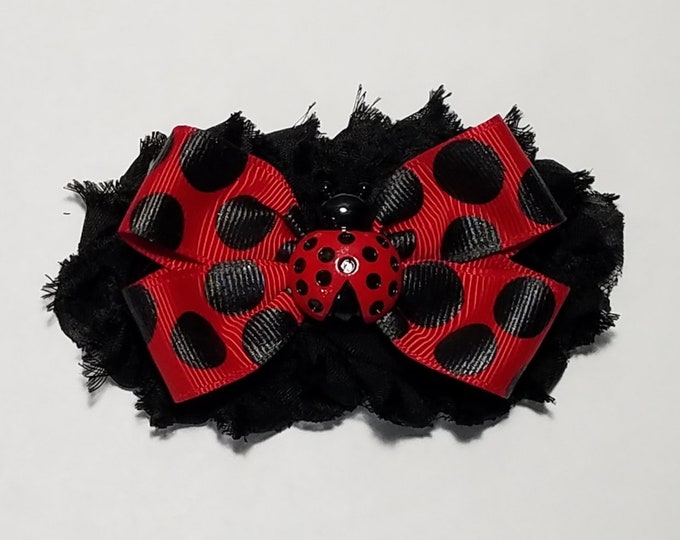 4" Ladybug Shabby Flower Hair Bow