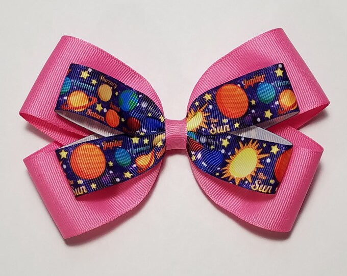 5" Planets Solar System Hair Bow *You Choose Solid Bow Color*