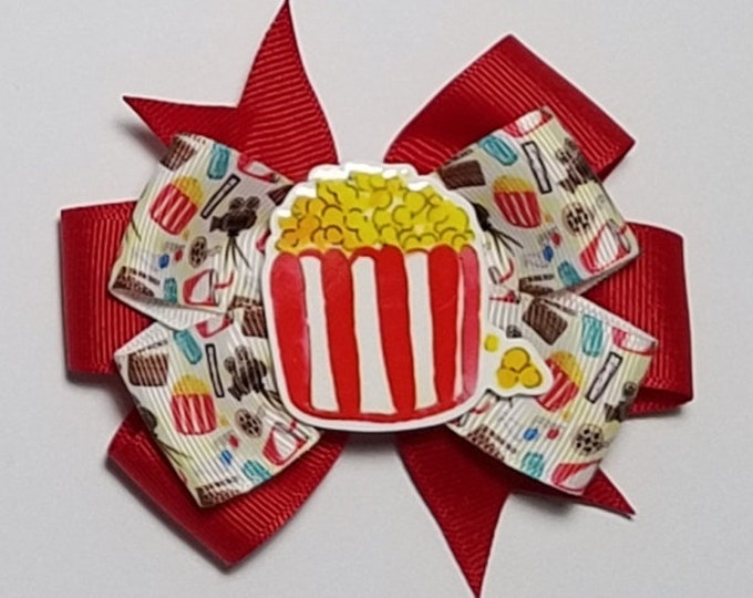 3.5" Movie Night Popcorn Hair Bow *You Choose Solid Bow Color*