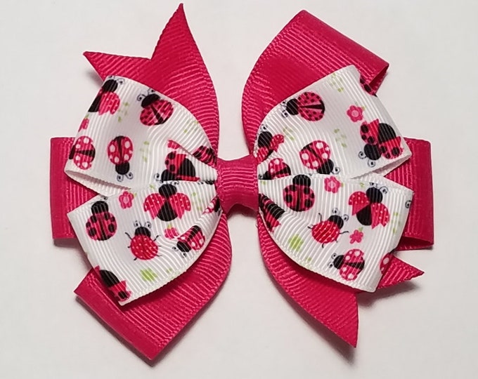 3.5" Pink Ladybug Hair Bow *You Choose Solid Bow Color*