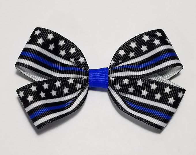3" Police Blue Line Hair Bow