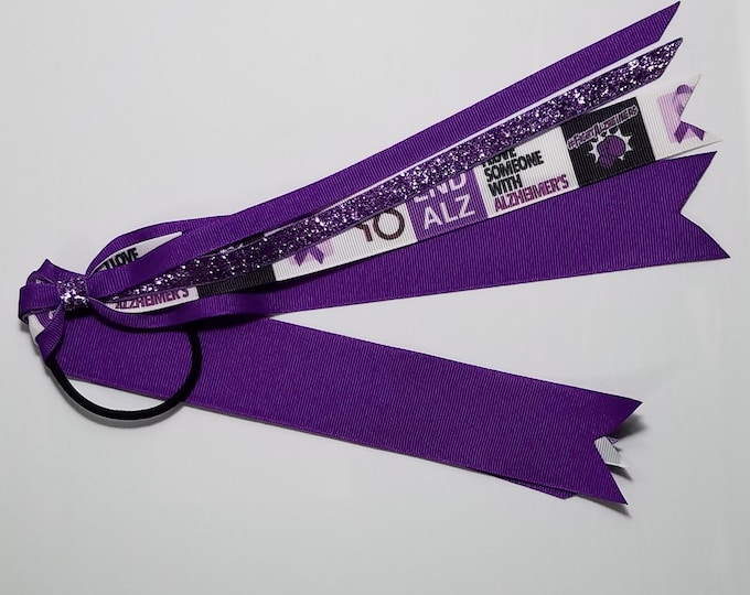 Alzheimer's Awareness Purple Ribbon Ponytail Streamer *You Choose Solid Ribbon Color- Glitter Color & Length*