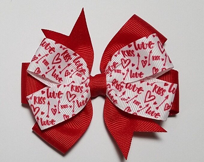 3.5" Kiss Heart Love Hair Bow *You Choose Solid Bow Color*