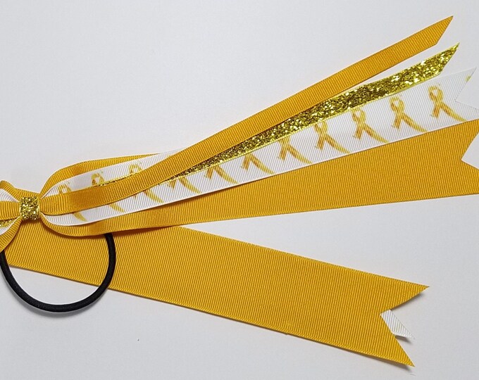 Childhood Cancer Gold Awareness Ribbon Ponytail Streamer *You Choose Solid Ribbon Color- Glitter Color & Length*