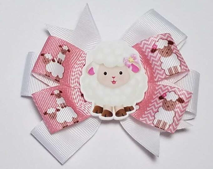 3.5" Sheep Lamb Hair Bow *You Choose Solid Bow Color*