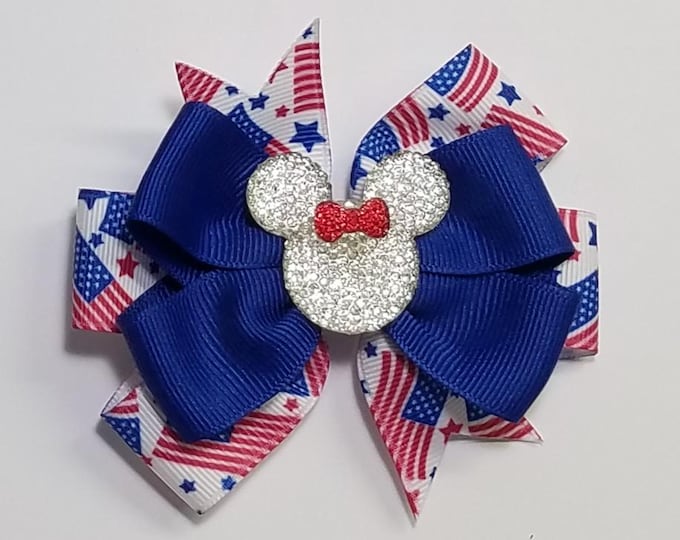 3.5" American Flag Hair Bow *You Choose Solid Bow Color*