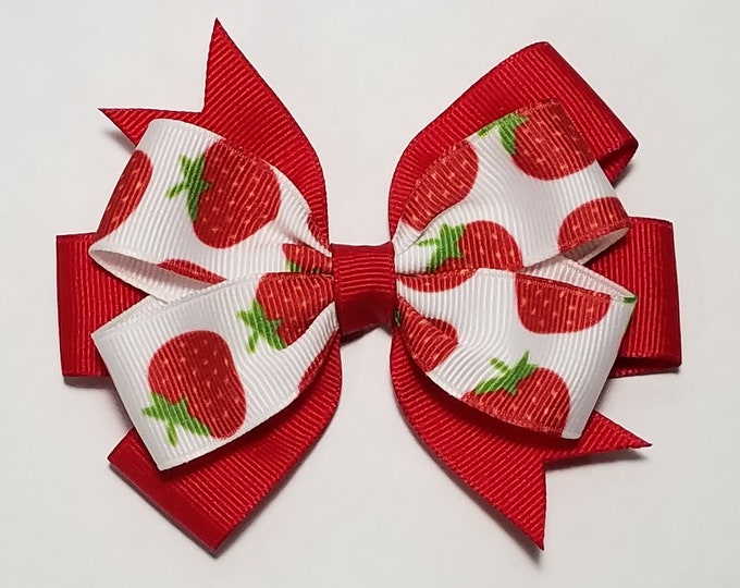 3.5" Strawberry Hair Bow *You Choose Solid Bow Color*