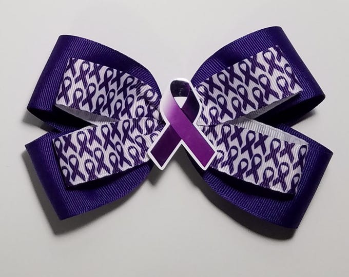 5" Purple Awareness Ribbon Hair Bow *You Choose Solid Bow Color*