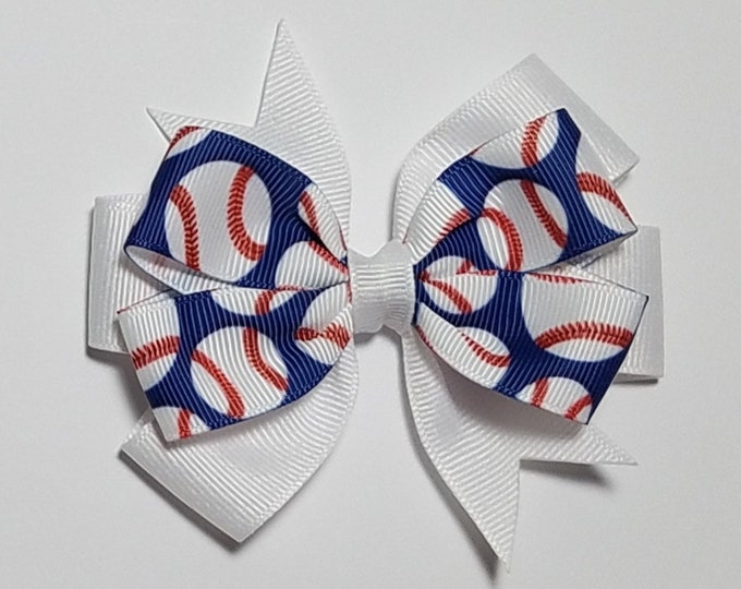 3.5" Baseball Hair Bow *You Choose Solid Bow Color*